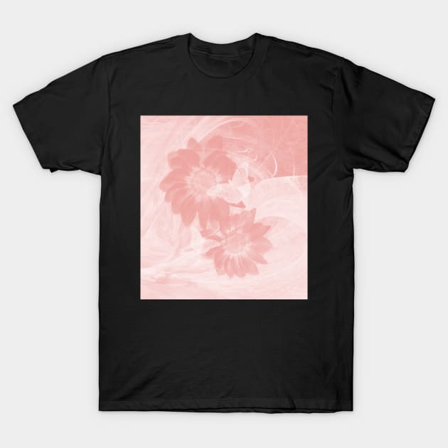 Mysterious flowers and butterflies in pink T-Shirt by hereswendy